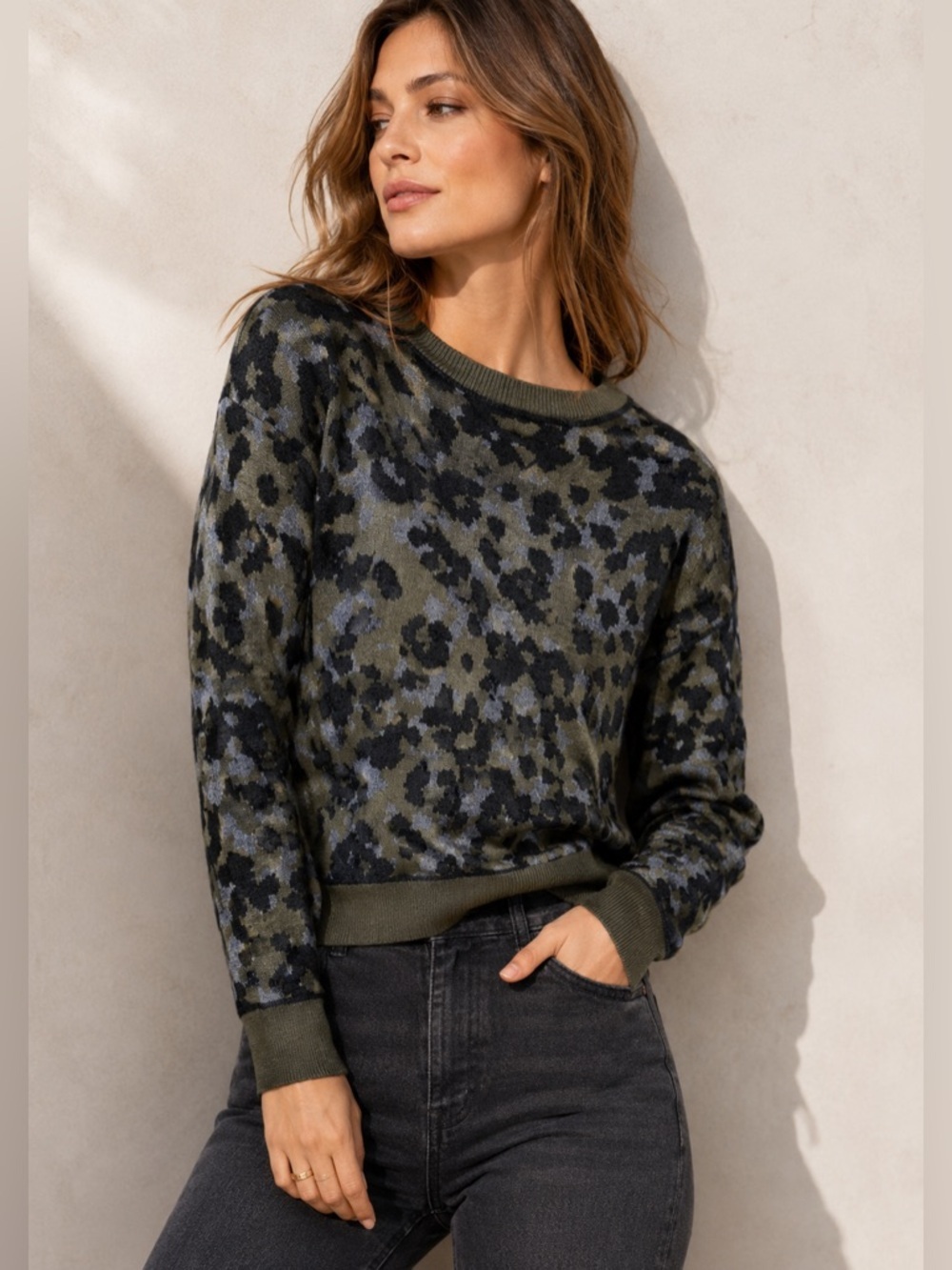 Anthropologie Women’s Camo Knit Leopard Chic Sweater Y2K Gorpcore Sz XS